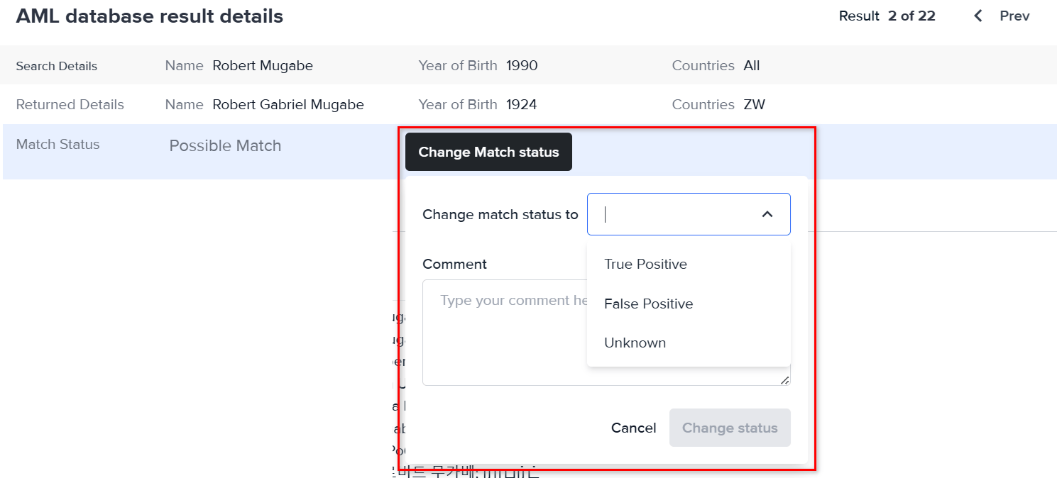 Changing the match status