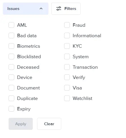 Issues status dropdown menu.