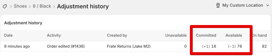 Exchange Inventory Adjustment
