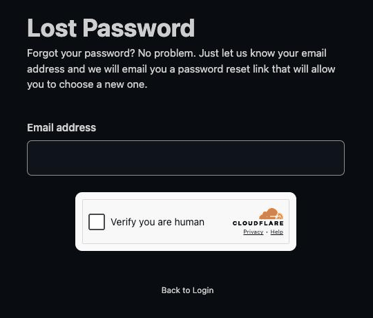 Lost Password page with an Email address field and a Verify you are human check