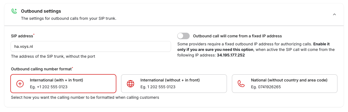Create Trunk account Voys