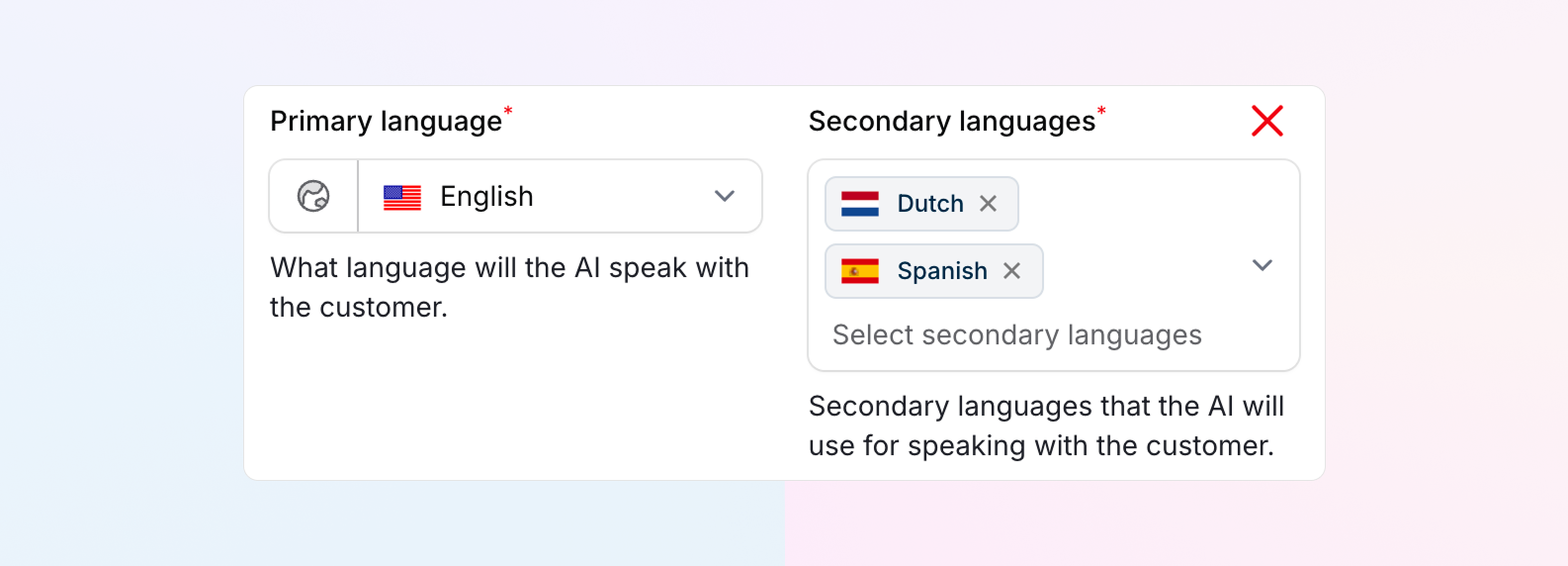 Multi-lingual Assistants Multi-lingual assistants configuration interface