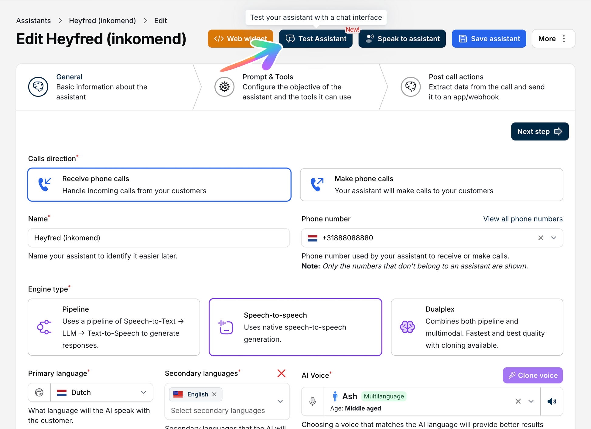 Test Assistant Button