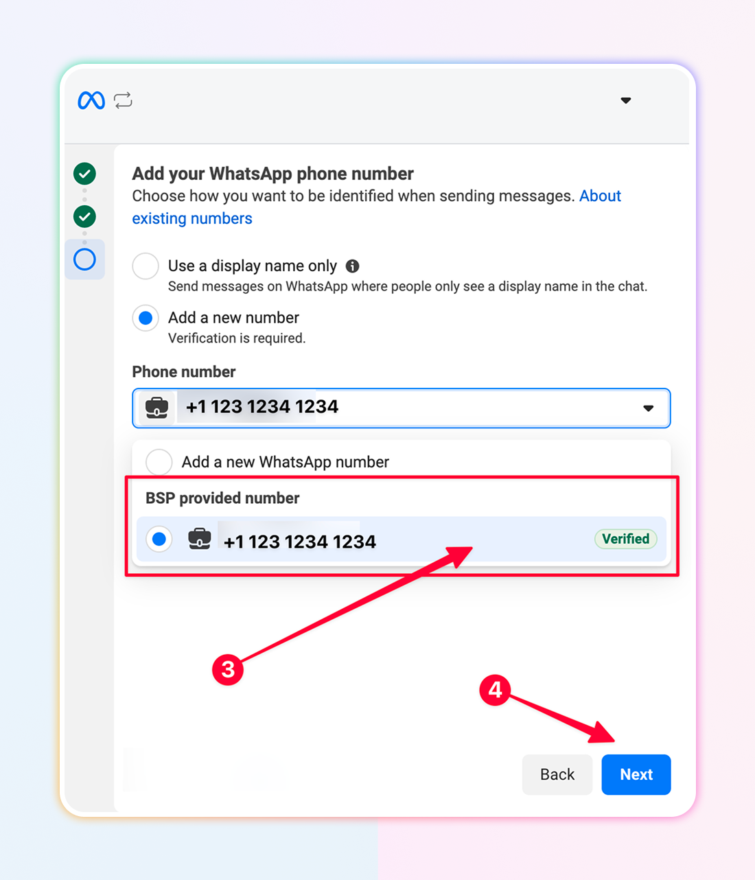 Select your pre-verified number