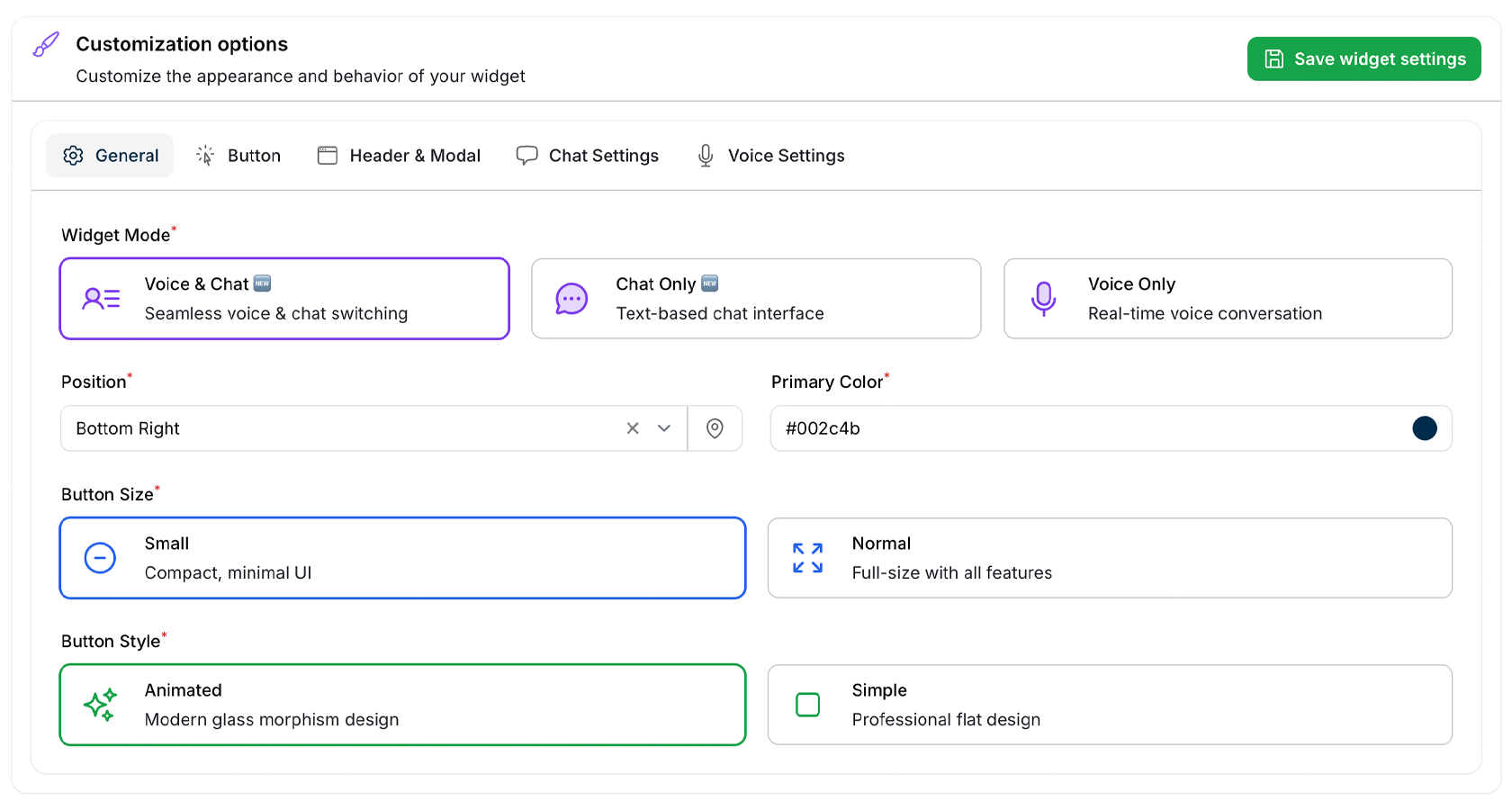 Widget General Configuration