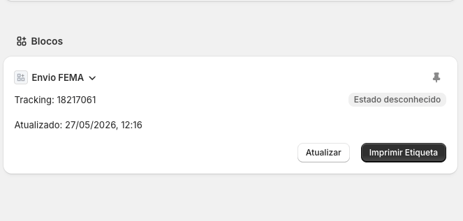 Bloco FEMA na página de encomenda