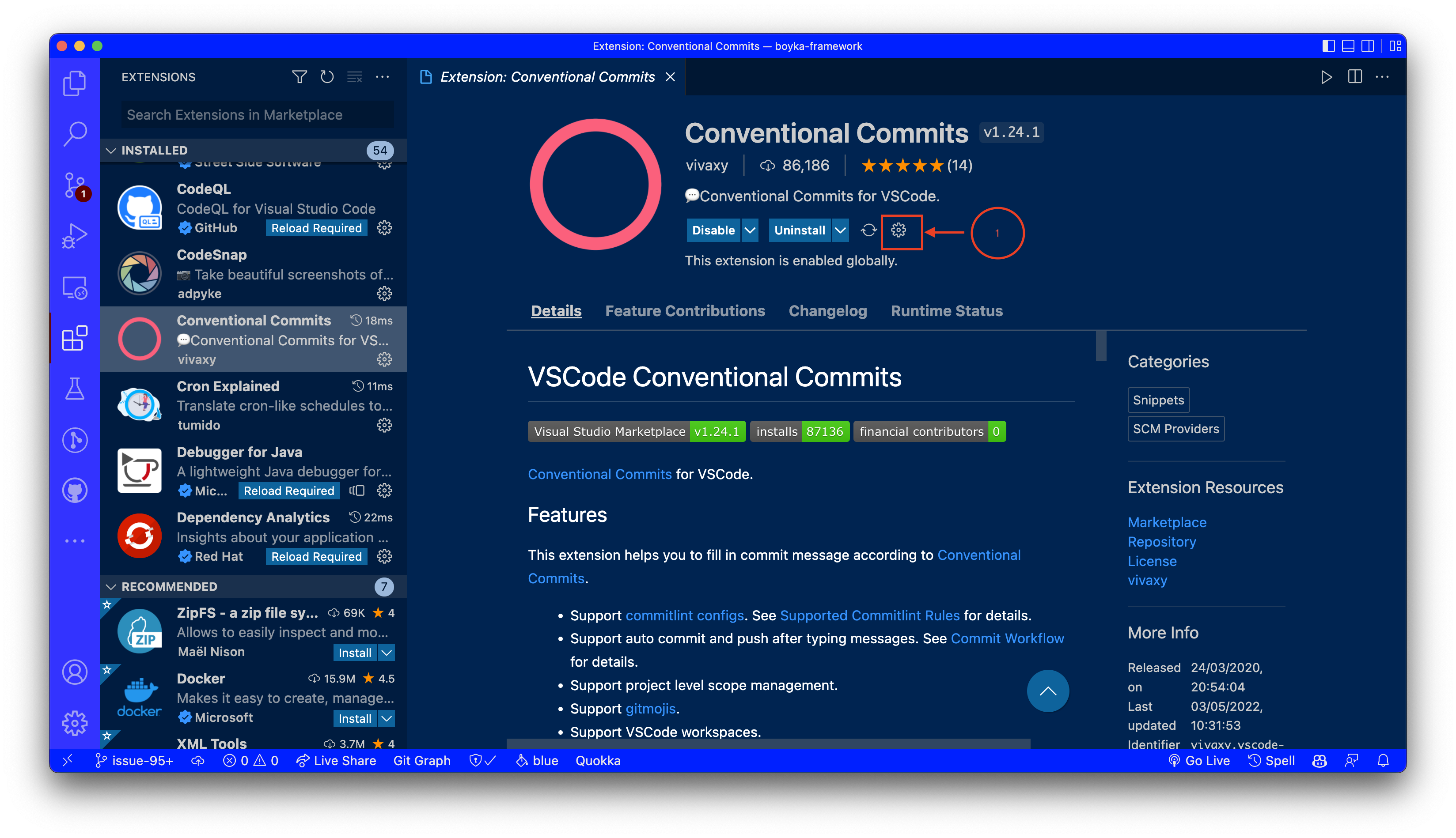 Conventional Commits Extension Setting