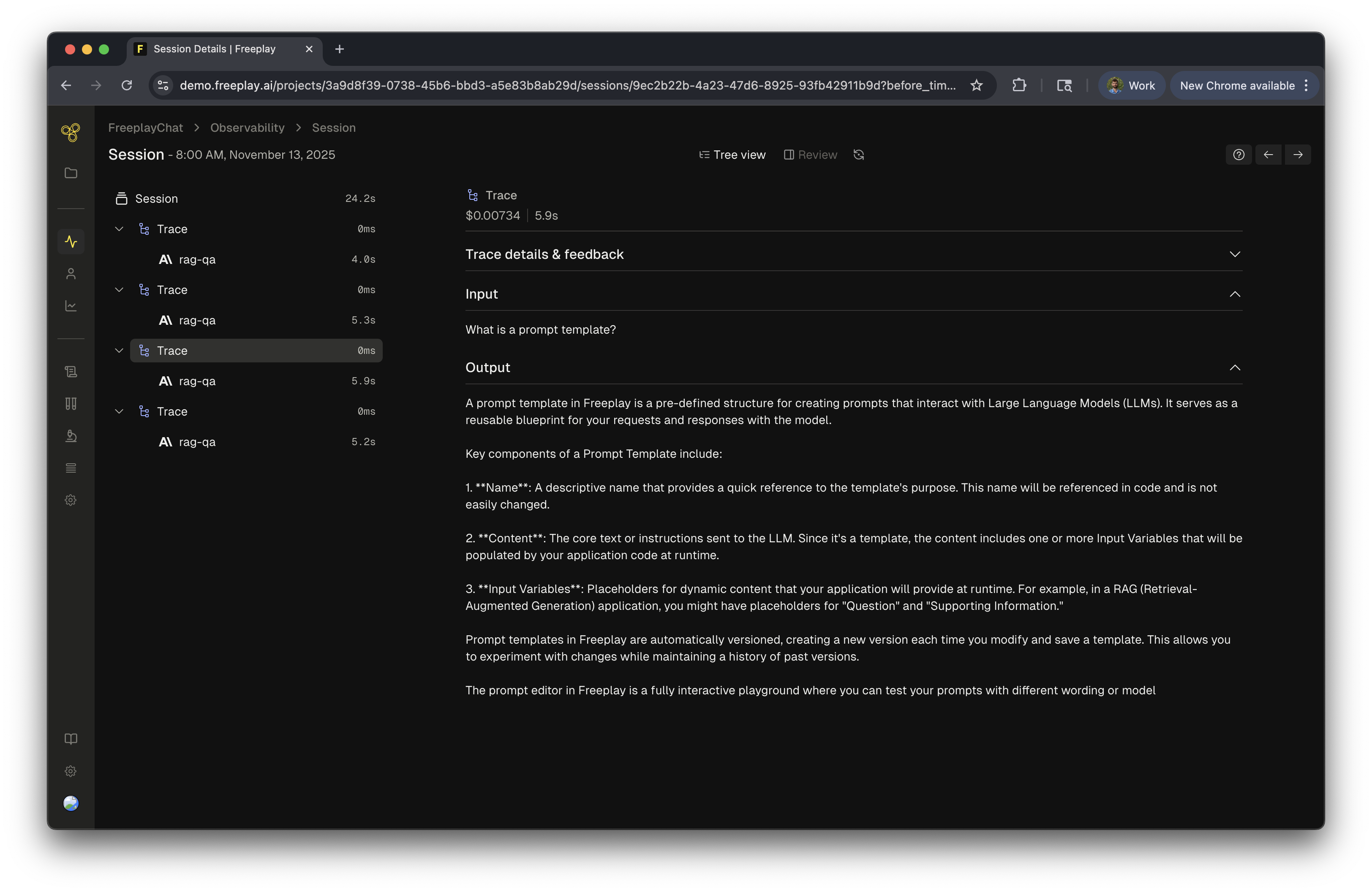 Trace detail view showing multiple completions