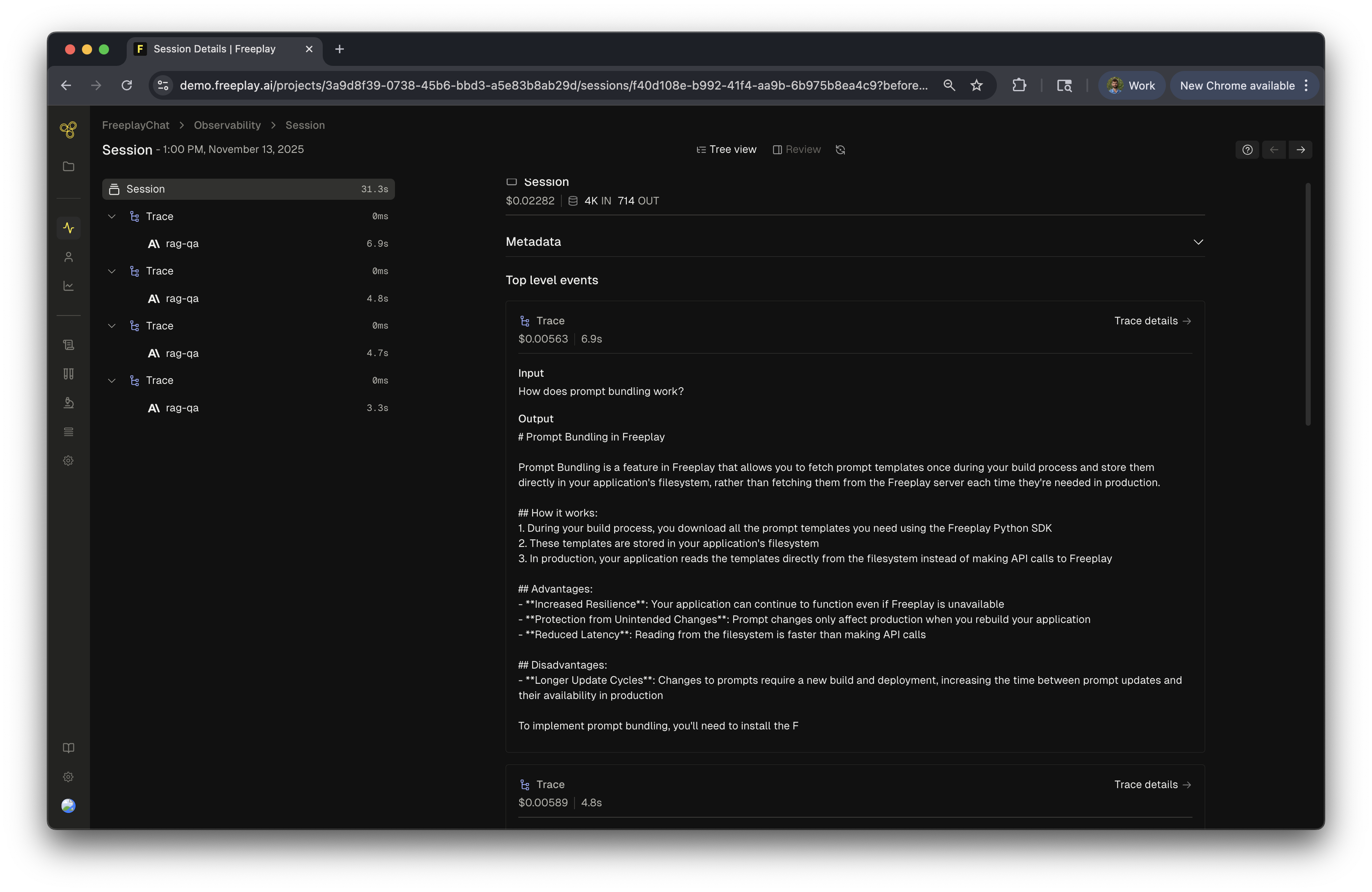 Session view showing multi-turn conversation