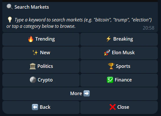 Search categories in Telegram
