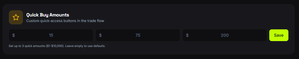 Quick Buy Settings