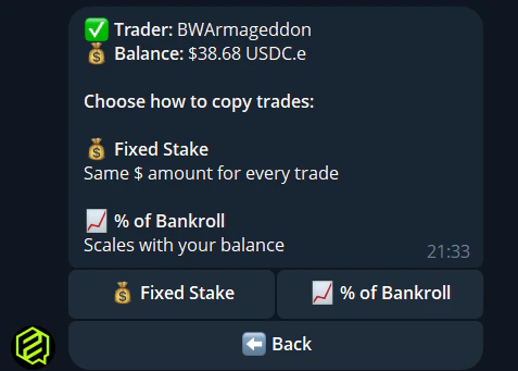 Copy a trader in Telegram