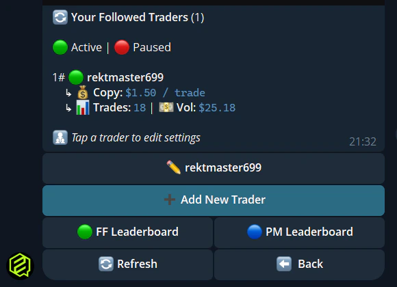 Manage copy trading in Telegram