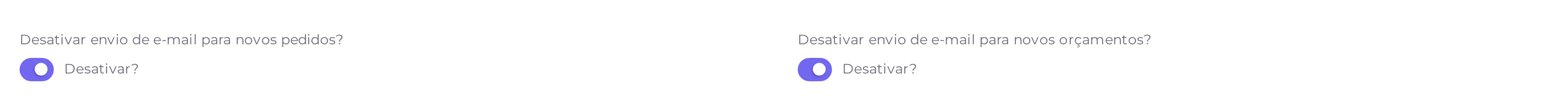 Toggles de desativar envio de e-mails