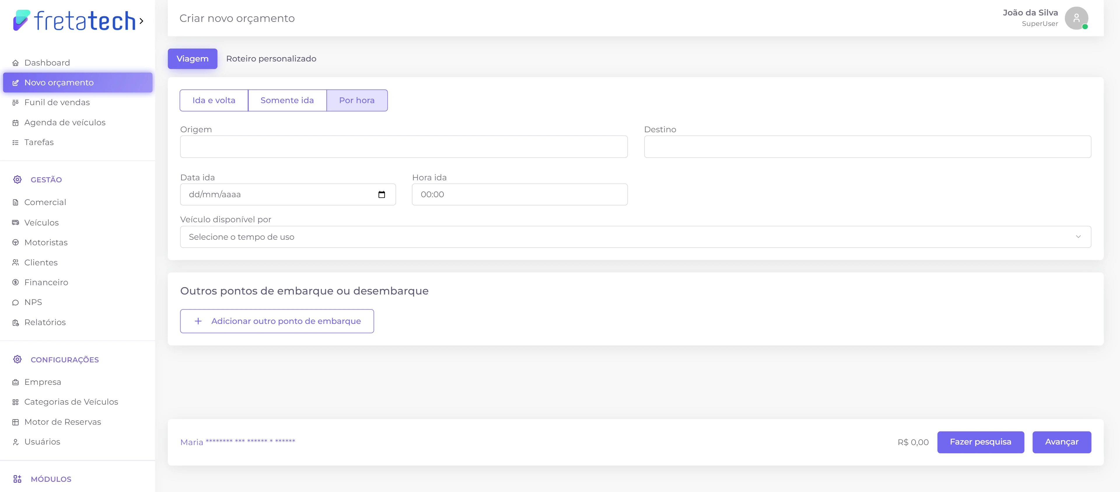 Formulário por hora