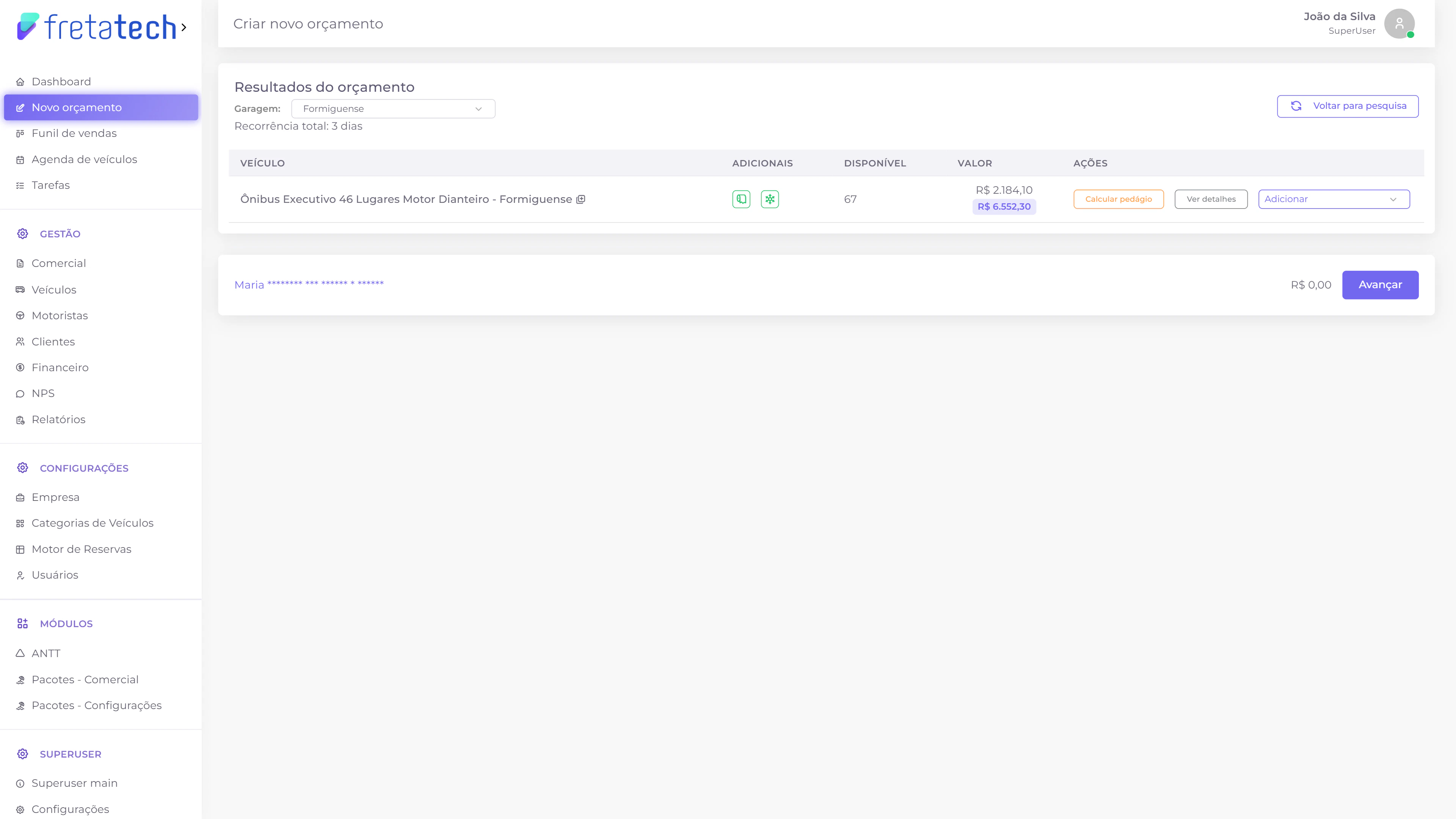 Resultados da pesquisa de veículos