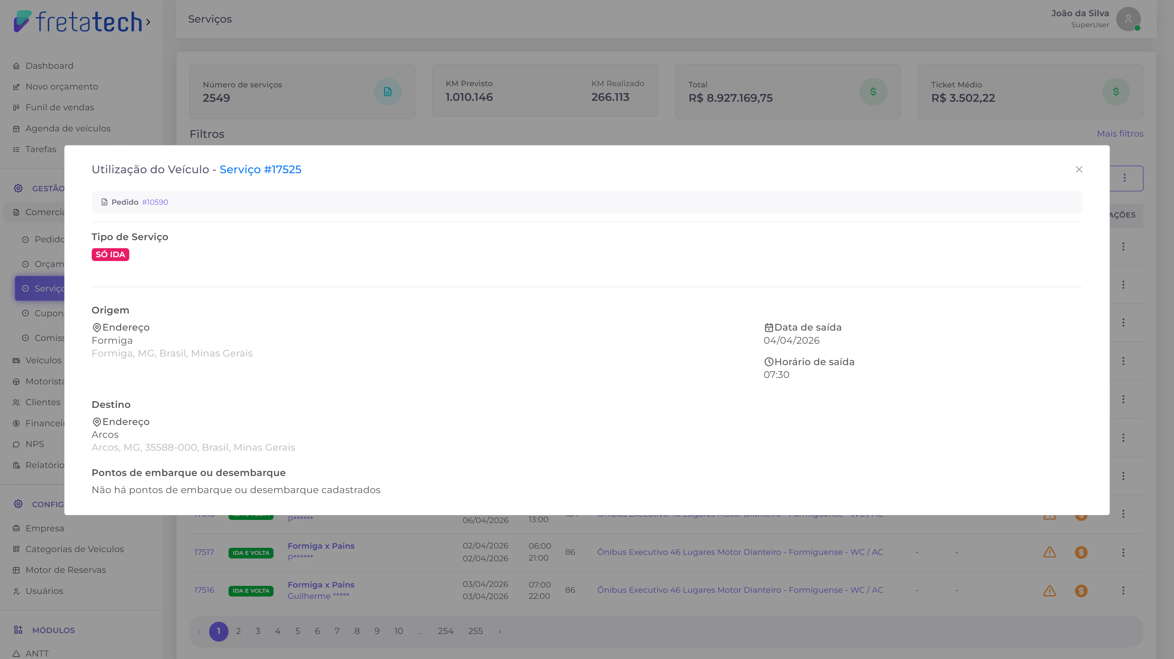 Modal detalhes do serviço