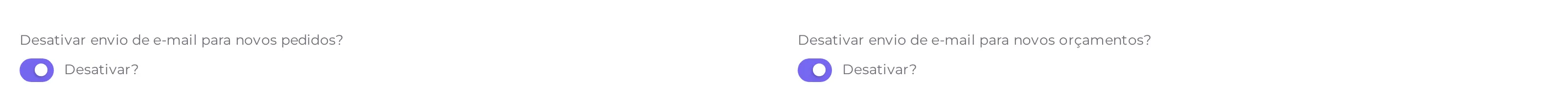 Toggles de desativar envio de e-mails