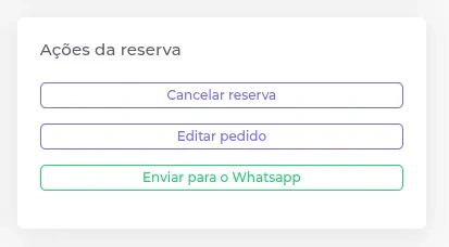 Card de ações da reserva