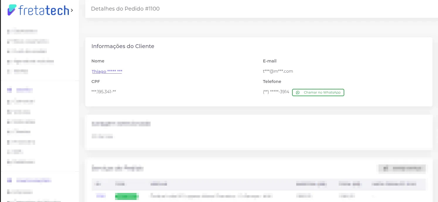 Card de informações do cliente