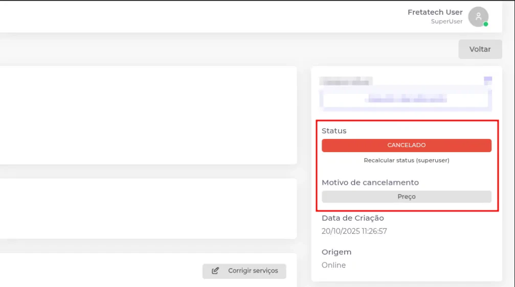 Card de status