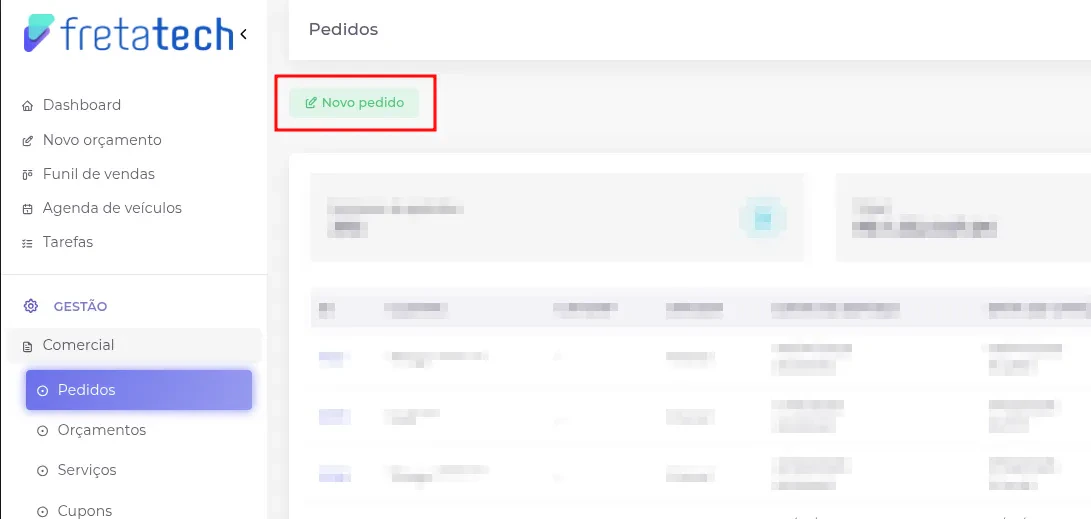 Botão novo pedido