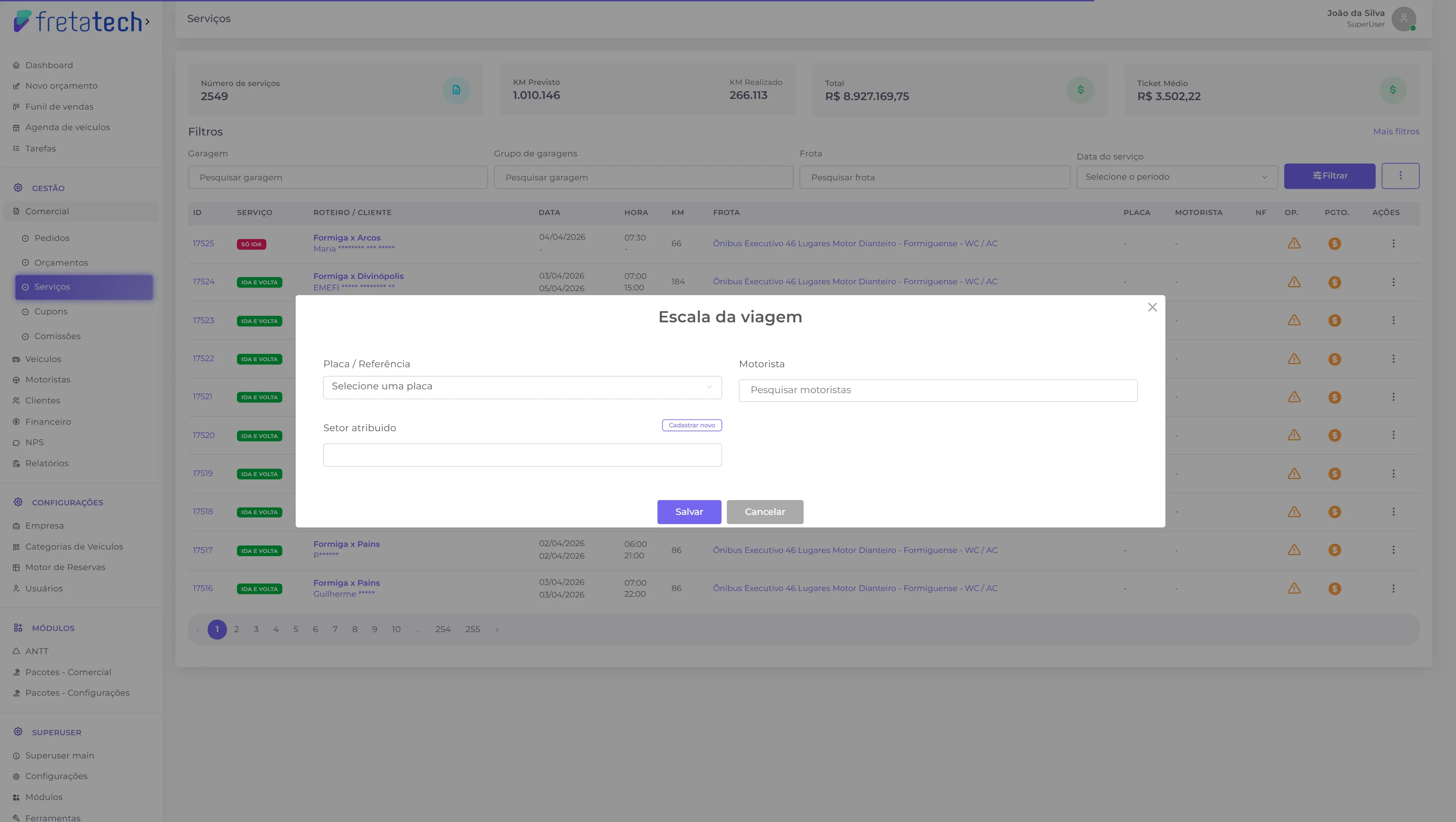 Modal para definir escala