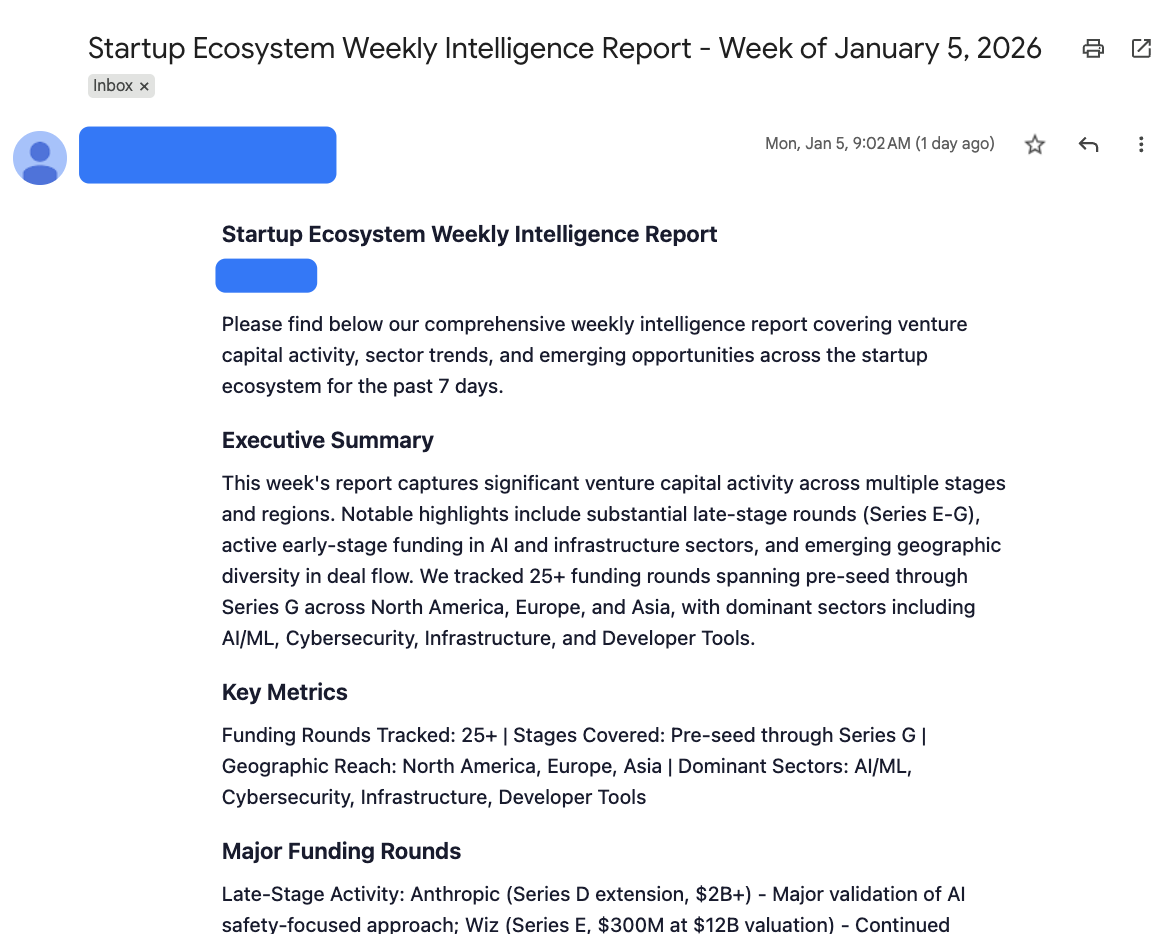 Example of a daily AI news digest email generated by Friday