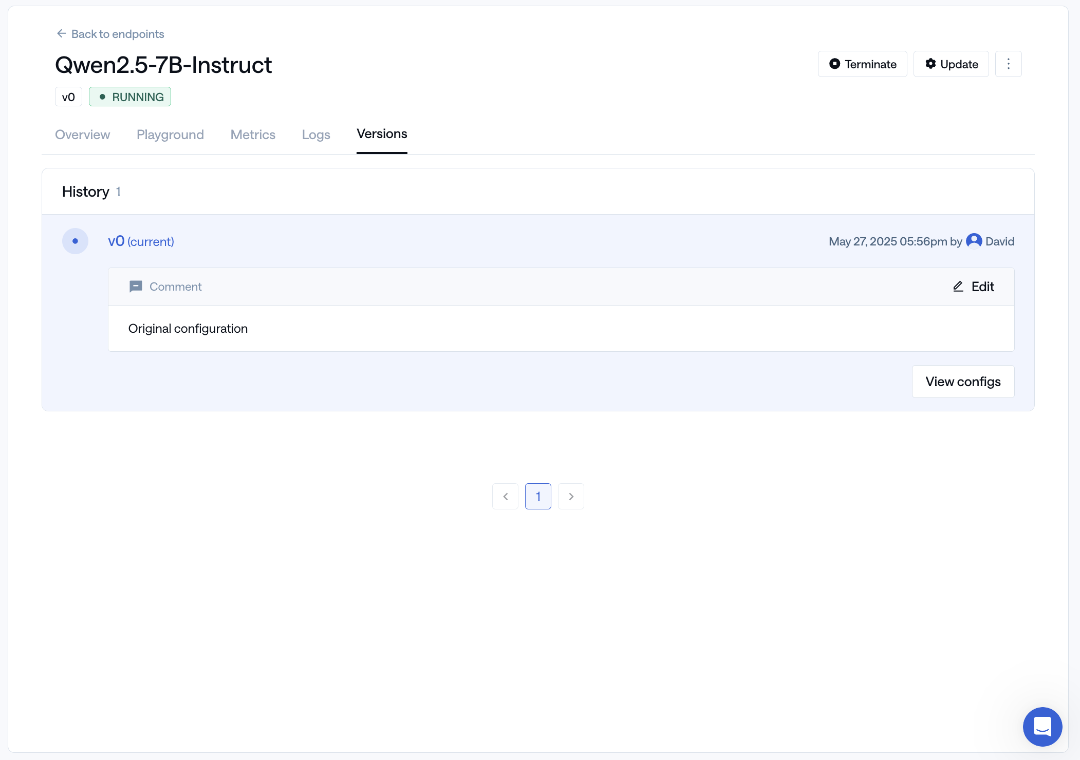Initial version (v0) running