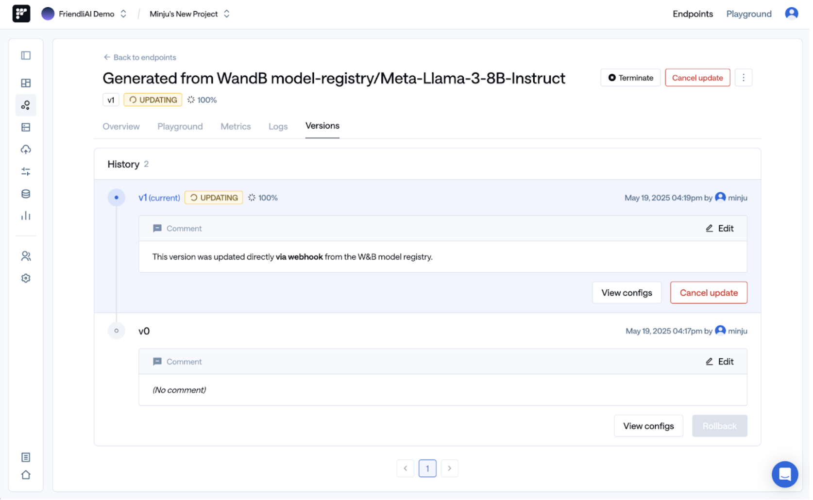 Friendli Dedicated Endpoints Versions