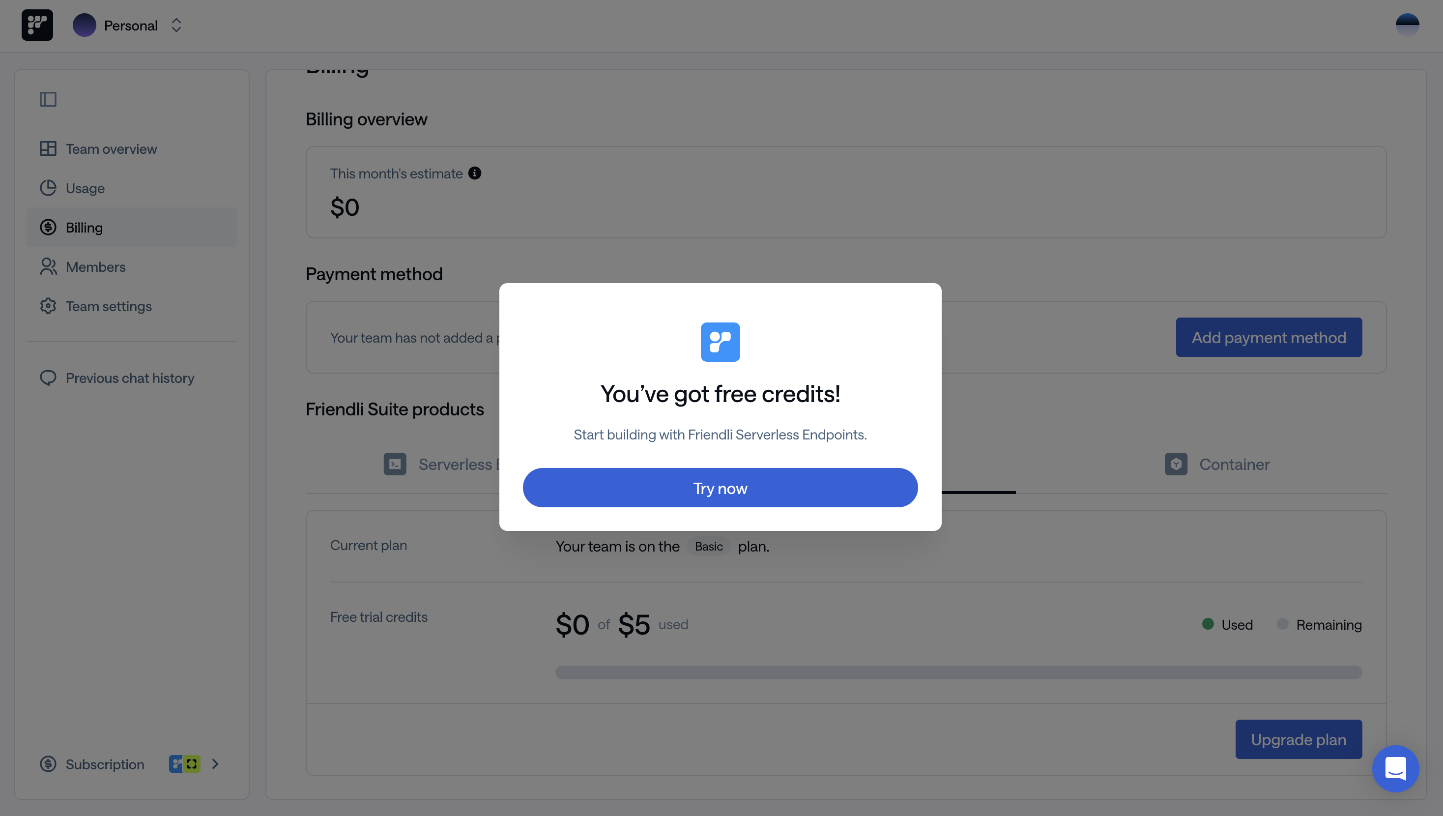 Free credit in team settings