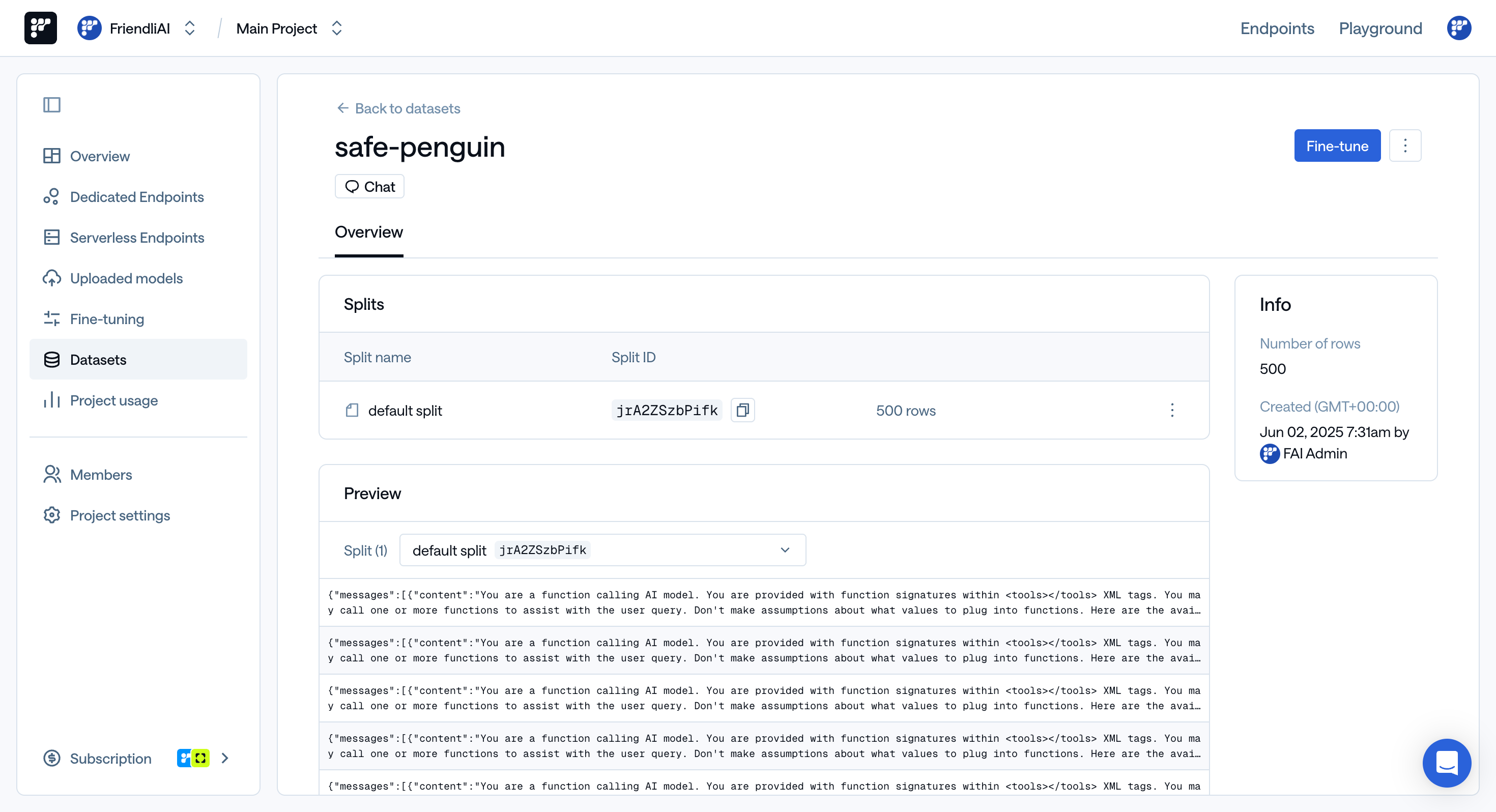 View Dataset in Friendli Suite