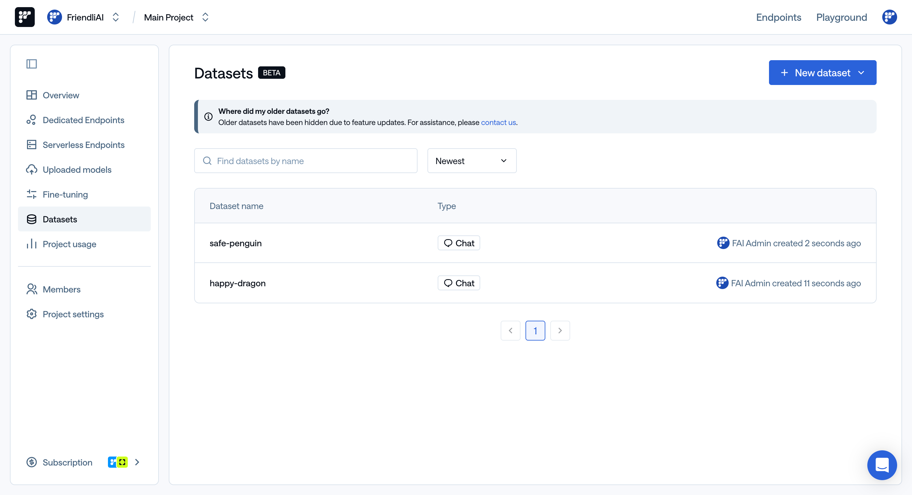 View Datasets in Friendli Suite