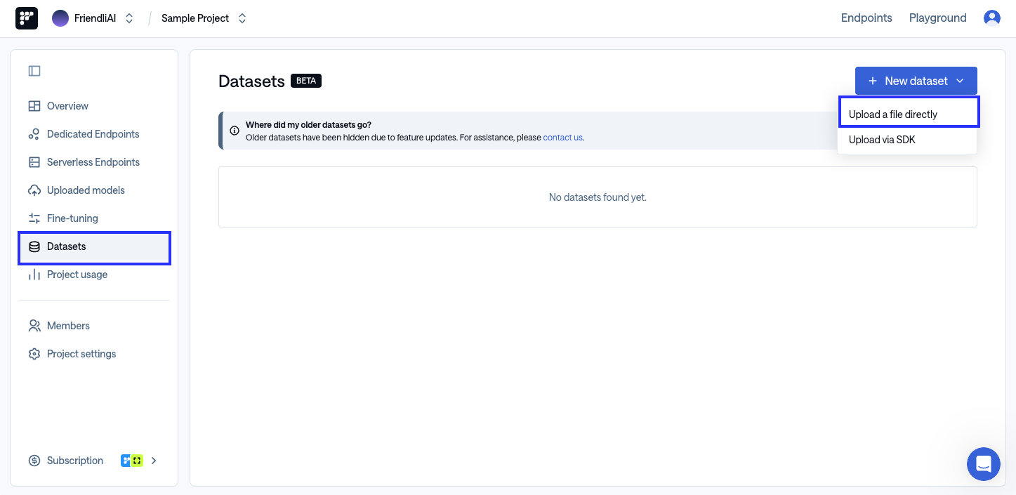 Uploading a Dataset Step 1