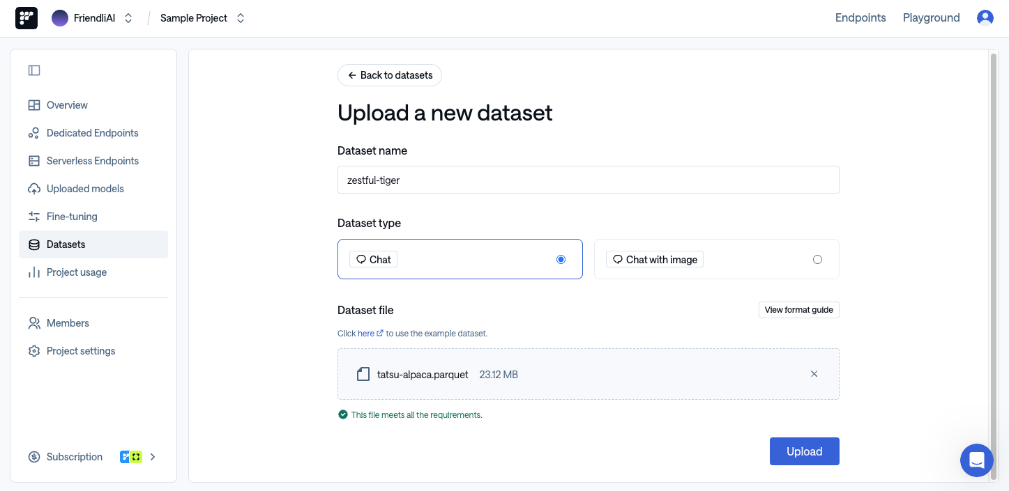Uploading a Dataset Step 2