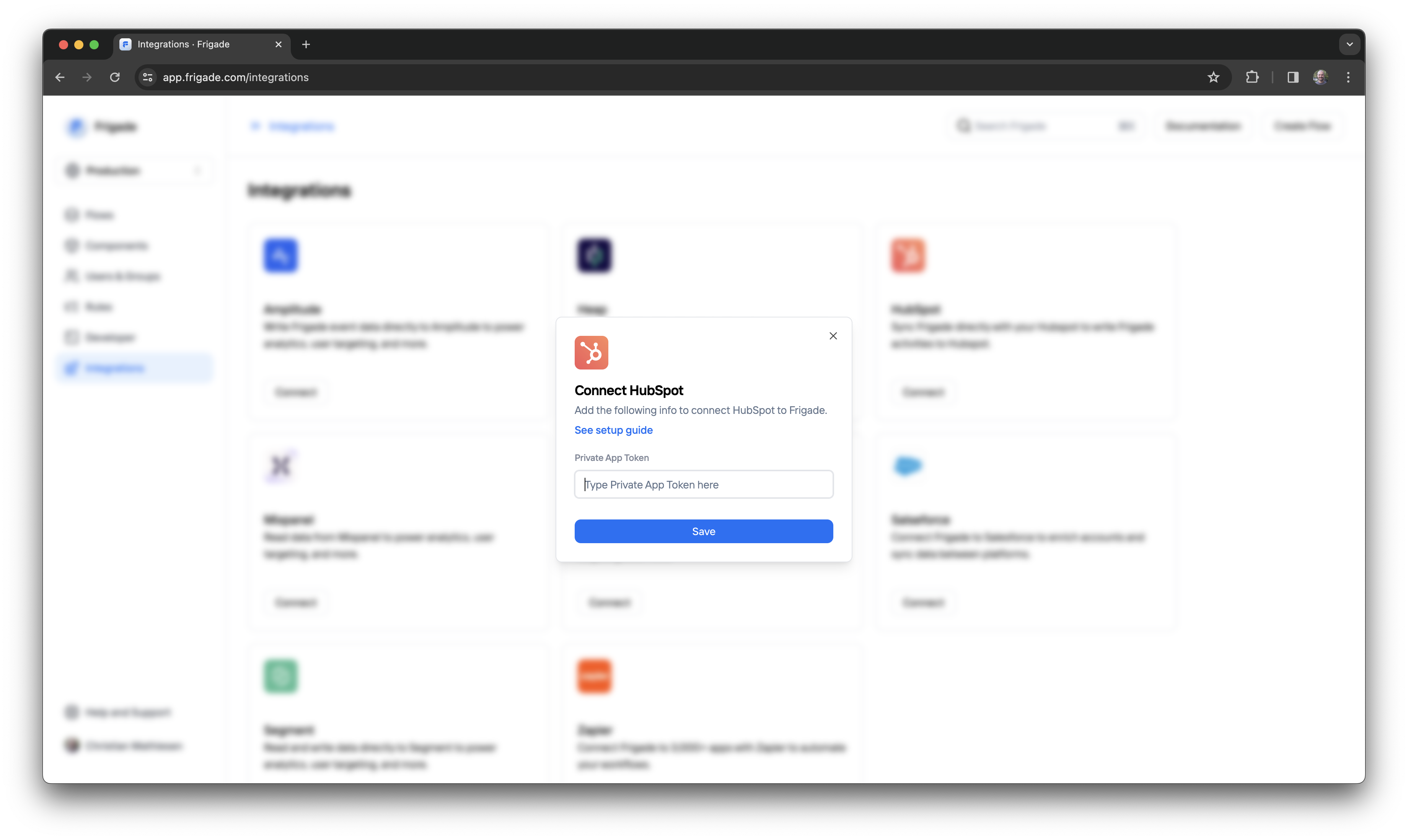 Add token to Frigade