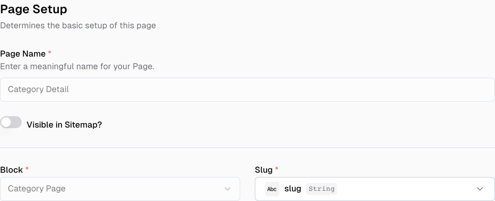 Page Settings showing the Visible in Sitemap toggle