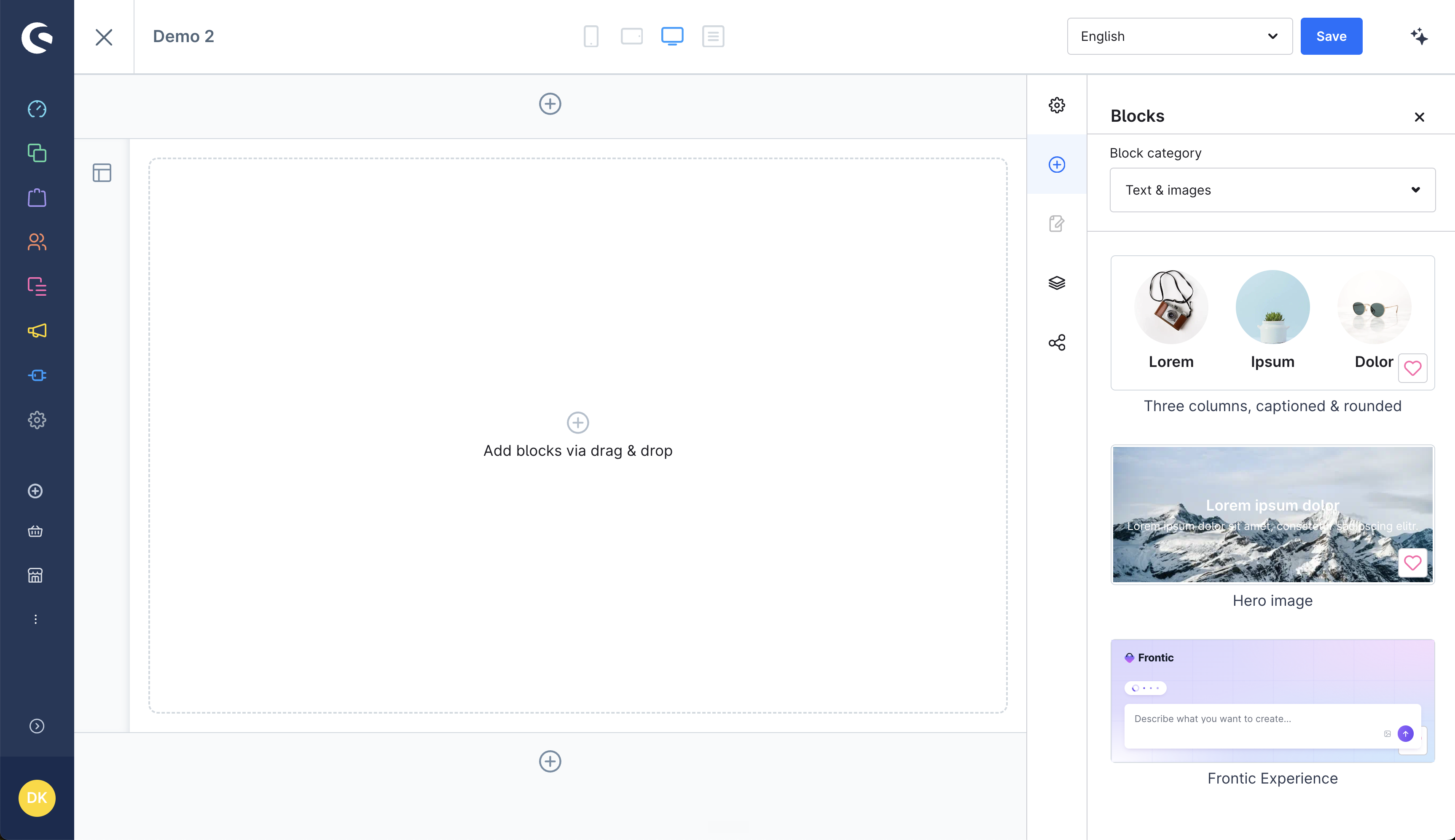 Frontic Experience block in the Shopware admin