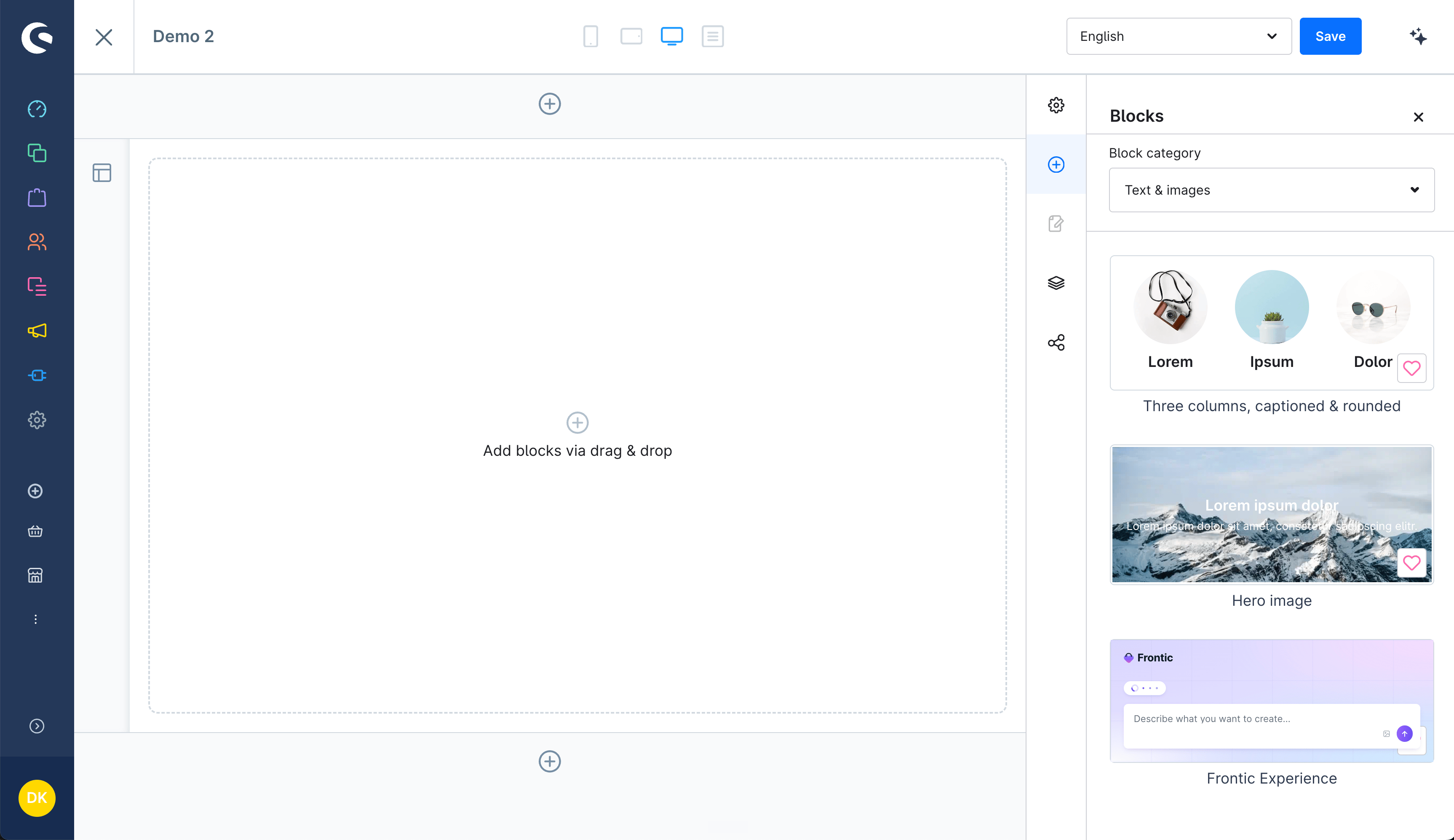 Frontic Experience block in the Shopware admin