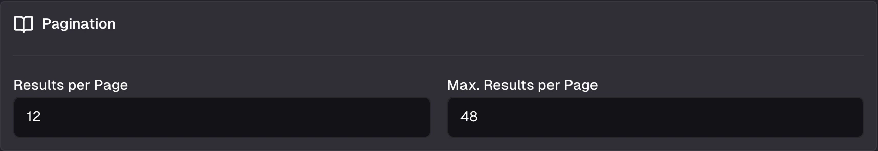 Pagination card showing default and maximum page size inputs