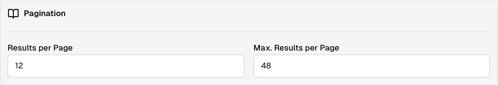 Pagination card showing default and maximum page size inputs