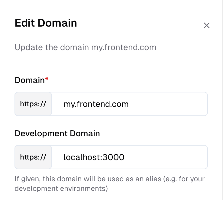 Configuration form for development domain alias