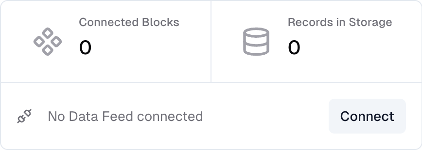 Storage detail view showing Connect button on the right side to link a data feed
