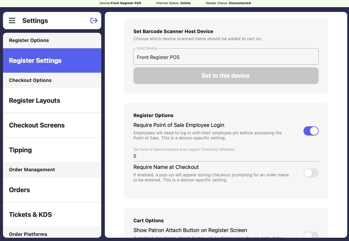 Checkout Settings - Dripos