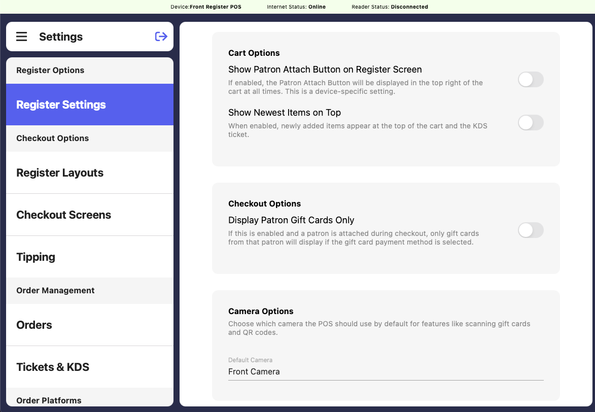 Checkout Settings - Dripos