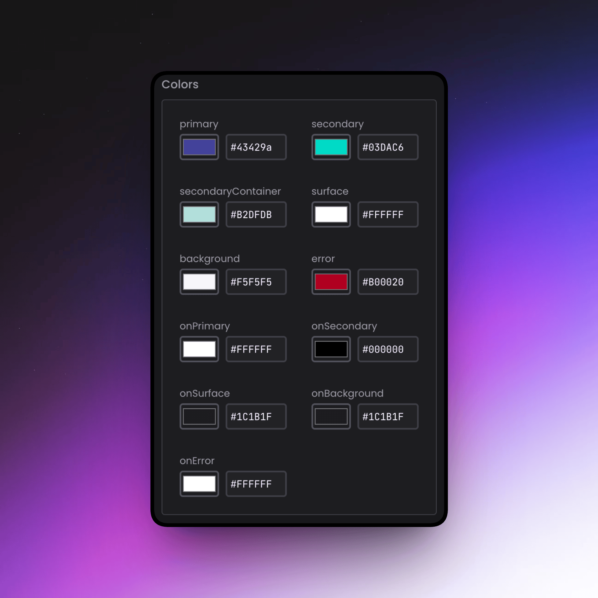 Color tokens Material Color Scheme