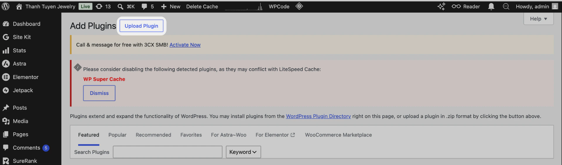 Upload Plugin Tai Wordpress Admin