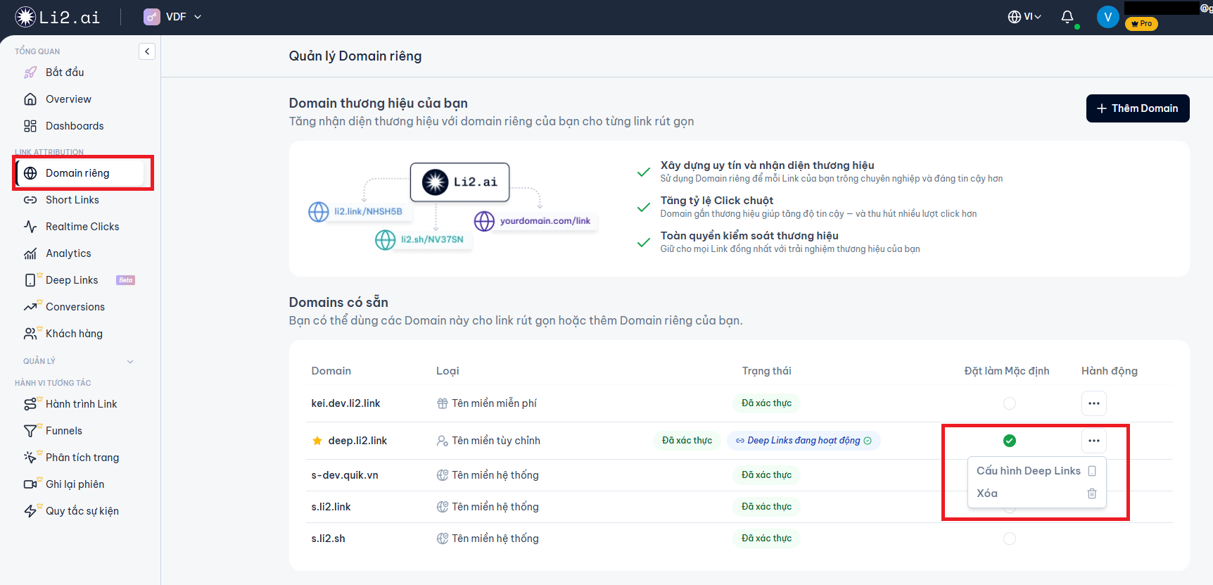 Mở Configure Deep Links