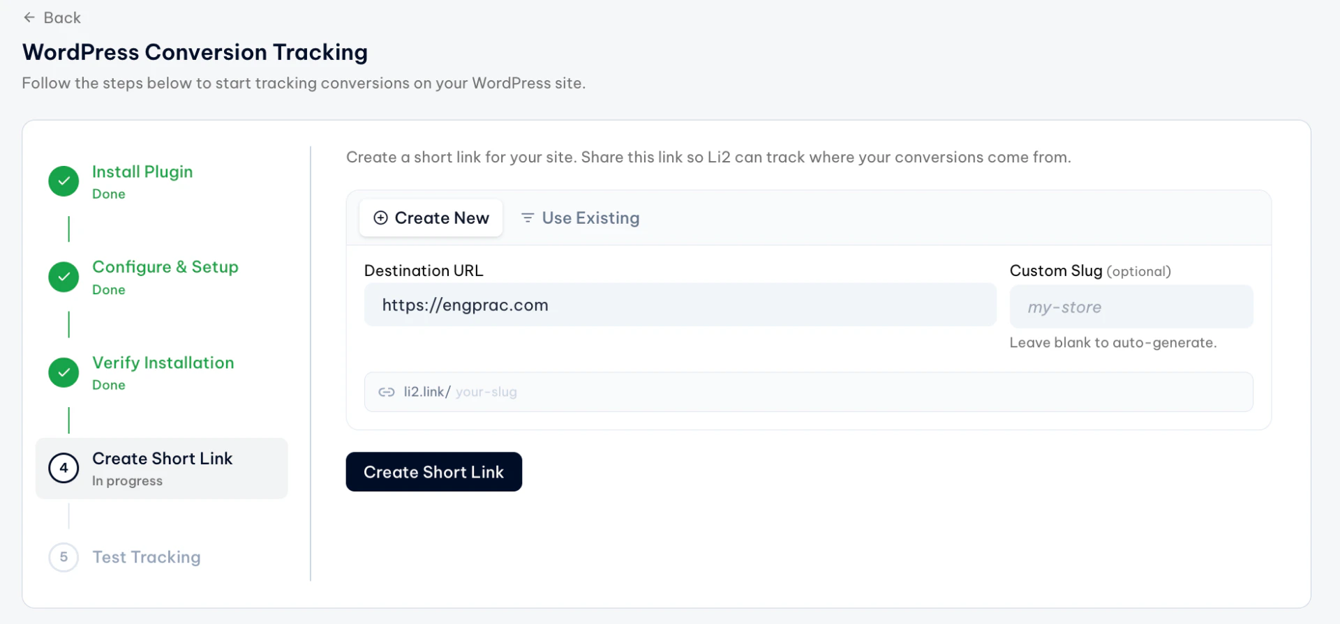 Create Shortlink De Test