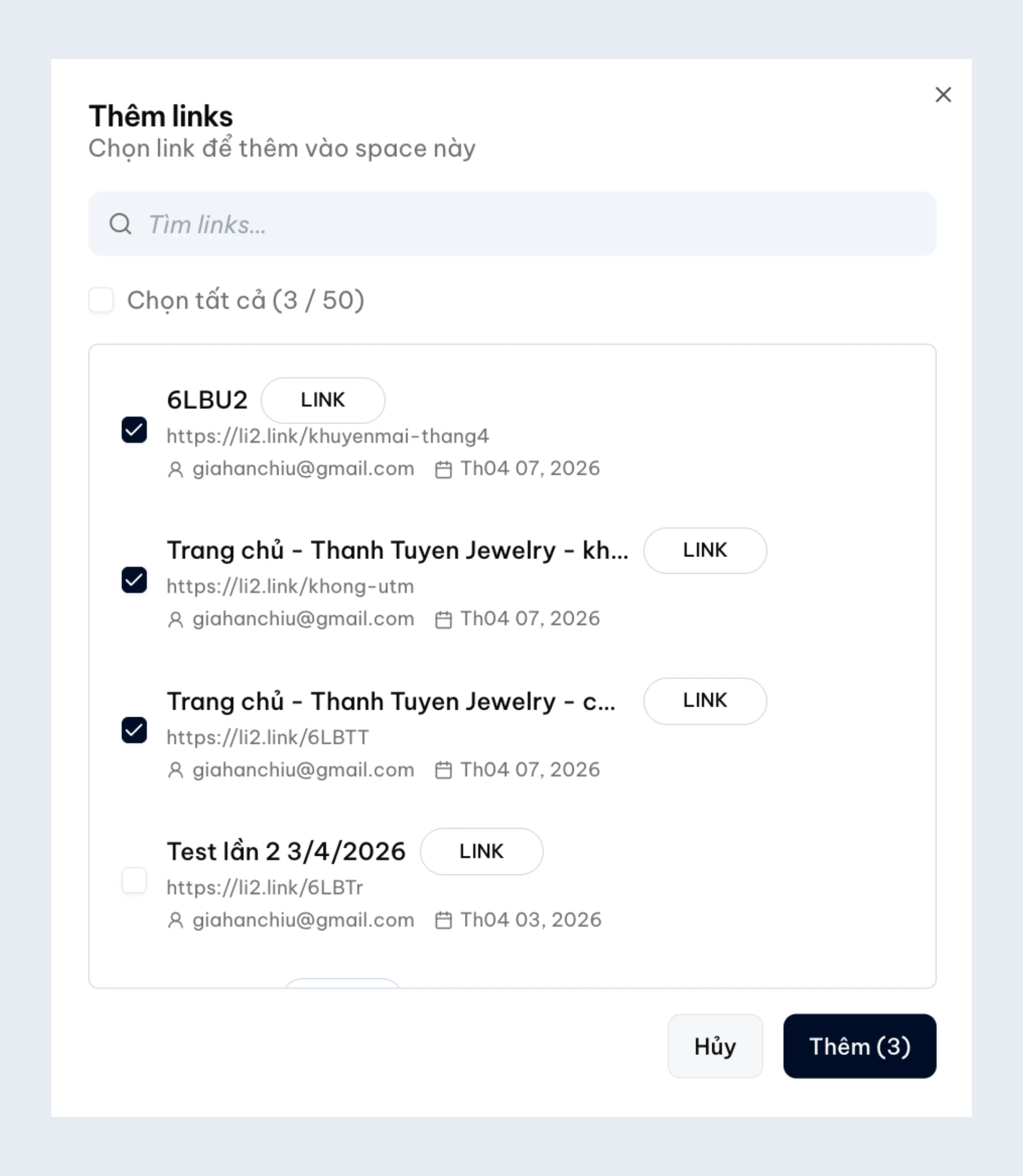 Chon Link De Them Vao Space